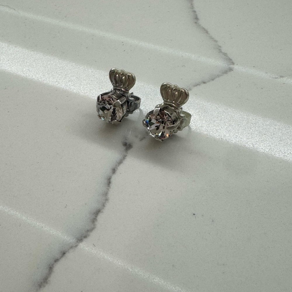 Cubic Zirconia 925 Stamped Studs with Crown Backing - Picture 2 of 7